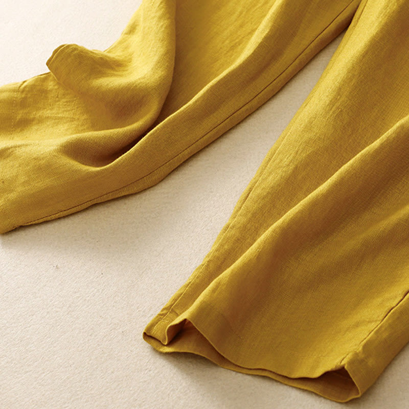 Vintage High Waist Lace-up Cotton Linen Harem Pants With Pockets