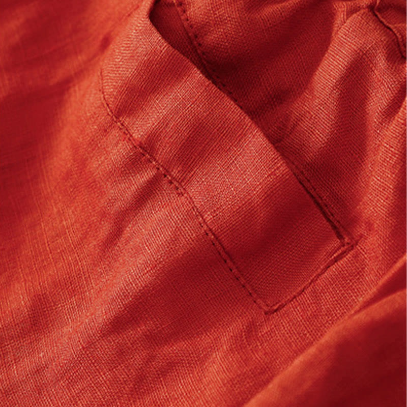 Vintage High Waist Lace-up Cotton Linen Harem Pants With Pockets