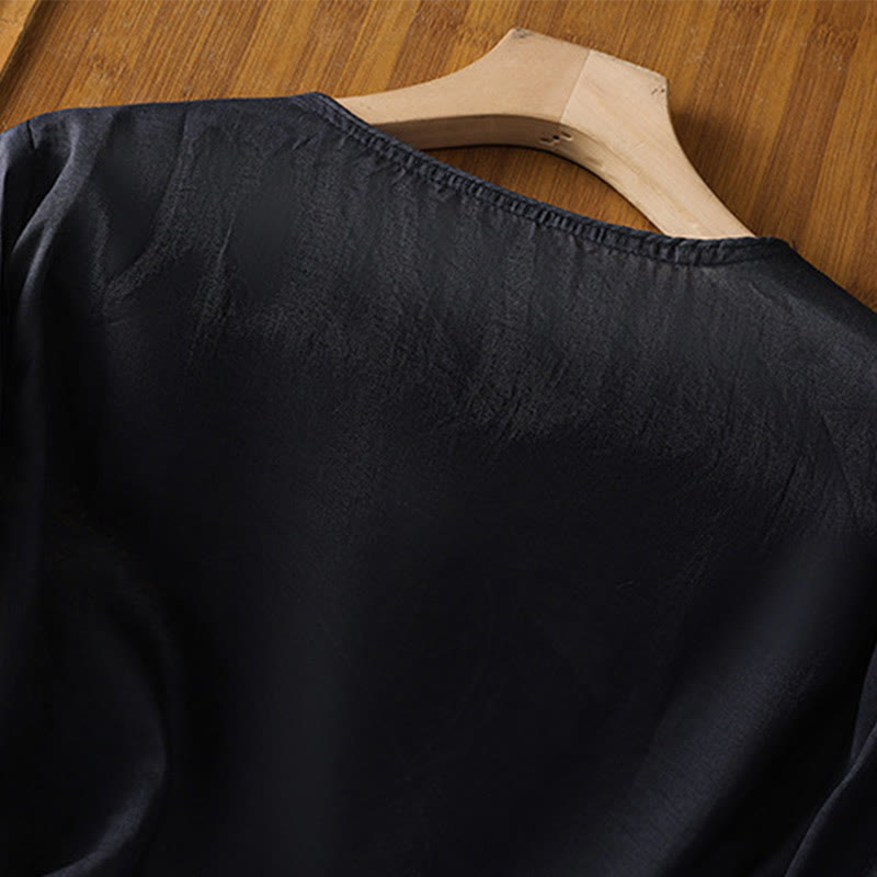 Ethnic Embroidery Crew Neck Cotton Linen Pullover Clothing