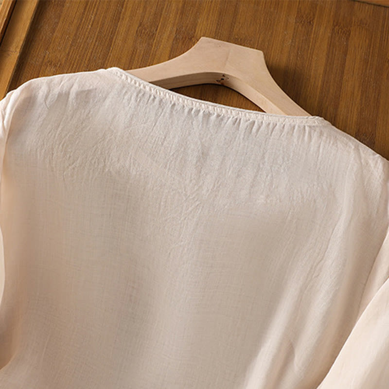 Ethnic Embroidery Crew Neck Cotton Linen Pullover Clothing