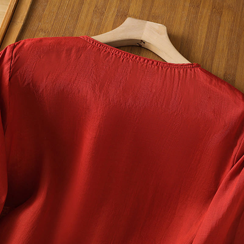 Ethnic Embroidery Crew Neck Cotton Linen Pullover Clothing