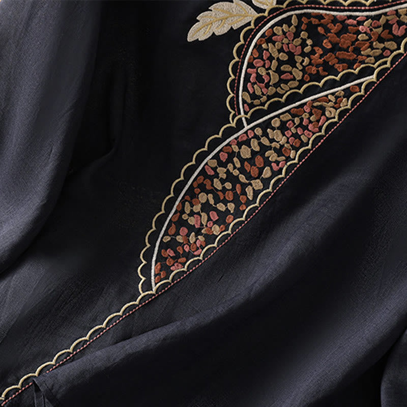 Ethnic Embroidery Crew Neck Cotton Linen Pullover Clothing