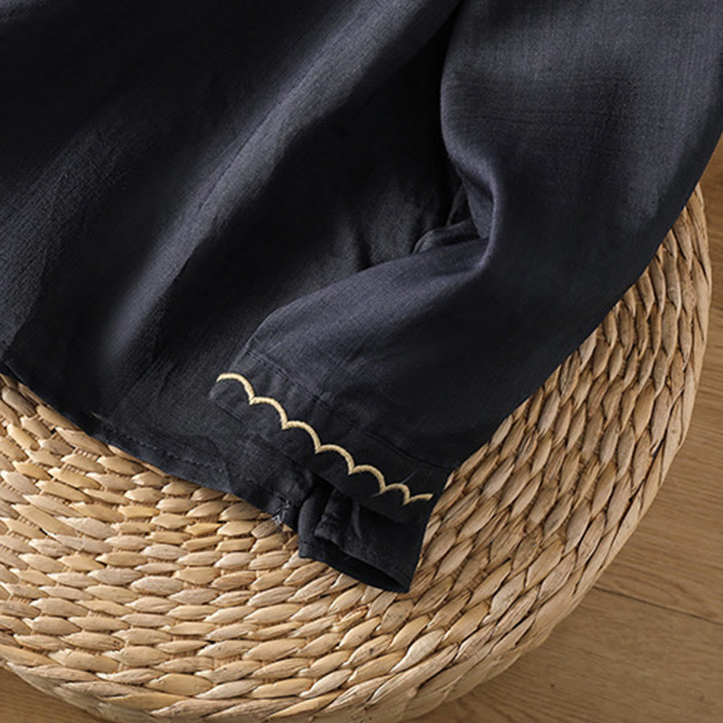 Ethnic Embroidery Crew Neck Cotton Linen Pullover Clothing