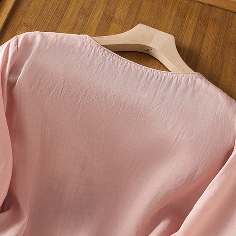 Ethnic Embroidery Crew Neck Cotton Linen Pullover Clothing