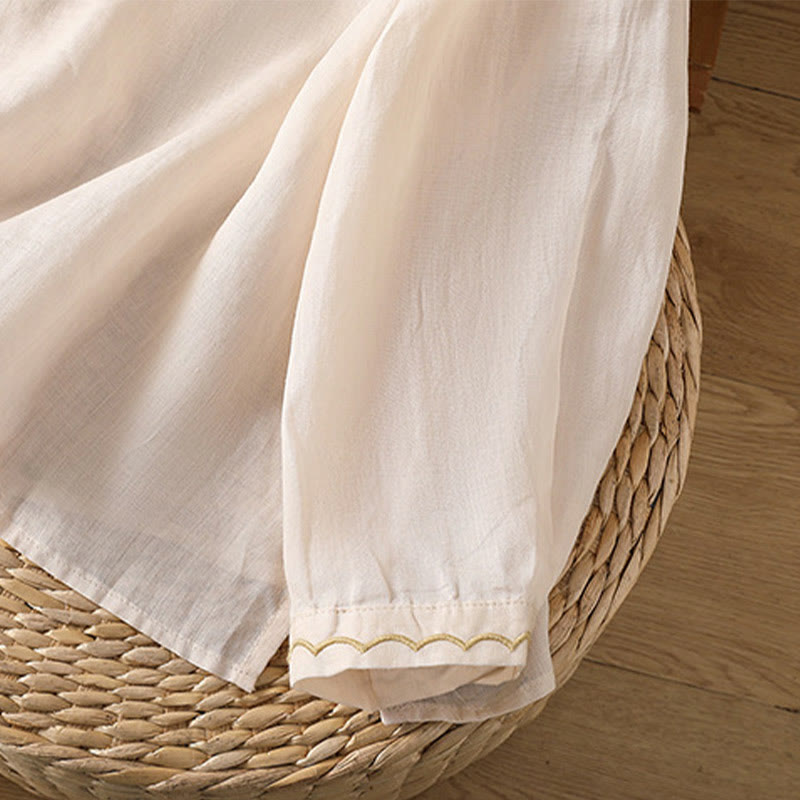 Ethnic Embroidery Crew Neck Cotton Linen Pullover Clothing