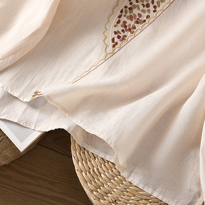 Ethnic Embroidery Crew Neck Cotton Linen Pullover Clothing