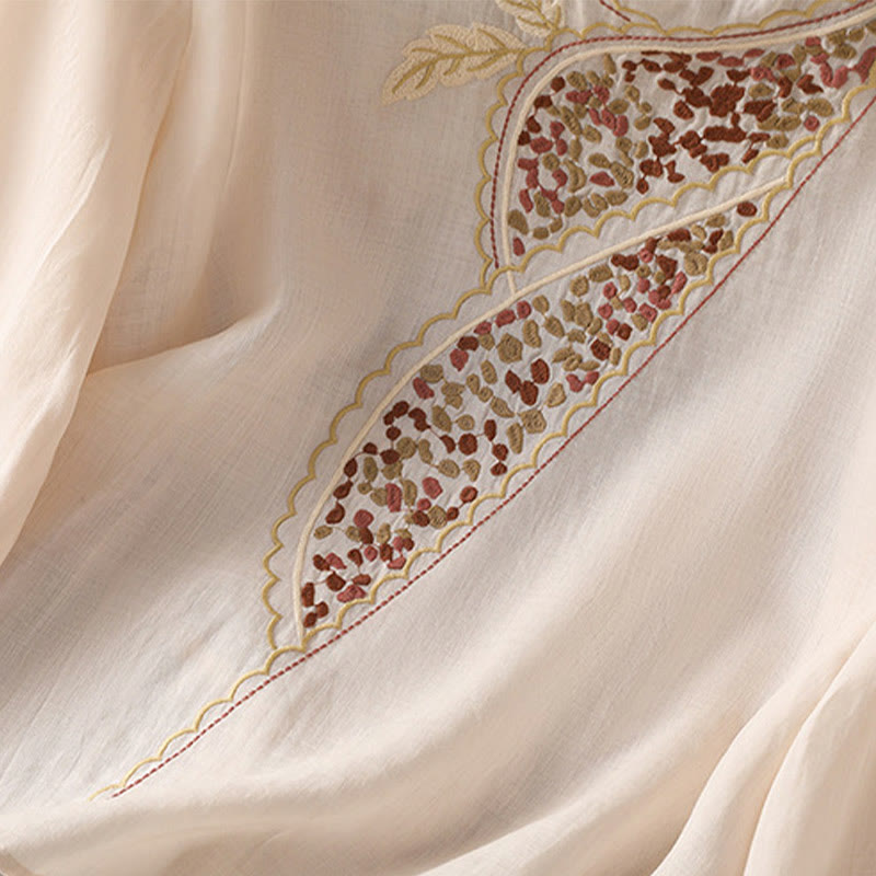 Ethnic Embroidery Crew Neck Cotton Linen Pullover Clothing