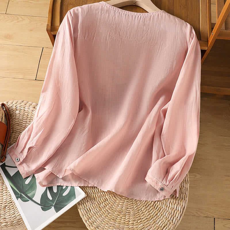 Ethnic Embroidery Crew Neck Cotton Linen Pullover Clothing
