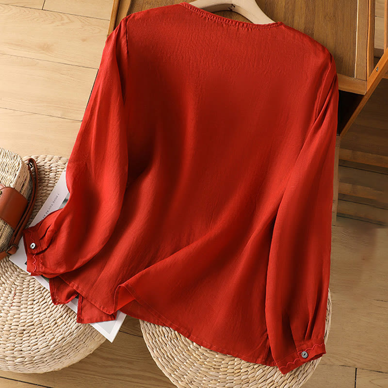 Ethnic Embroidery Crew Neck Cotton Linen Pullover Clothing