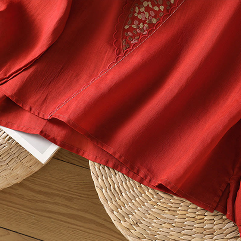 Ethnic Embroidery Crew Neck Cotton Linen Pullover Clothing