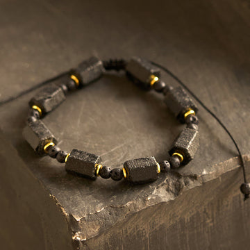Geometric Black Tourmaline Love & Resilience Adjustable Beaded Bracelet