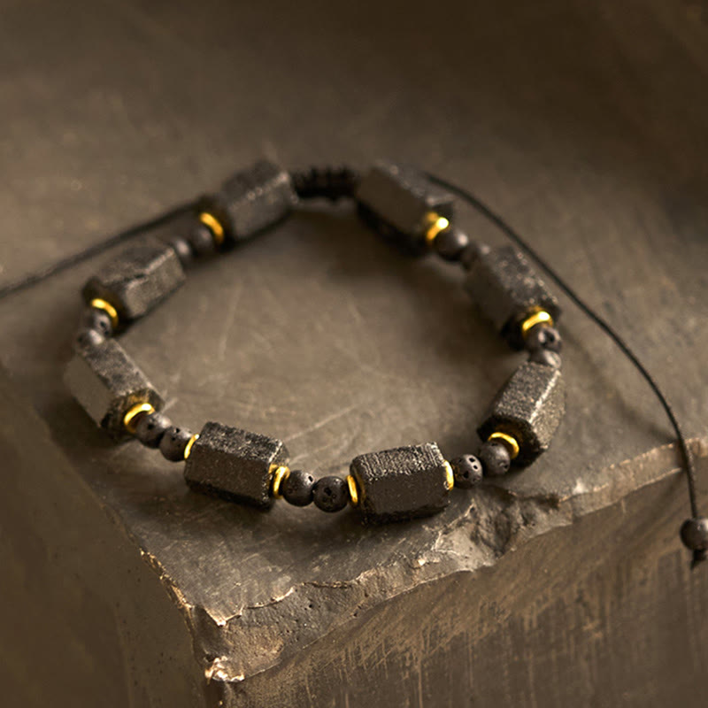 Geometric Black Tourmaline Love & Resilience Adjustable Beaded Bracelet