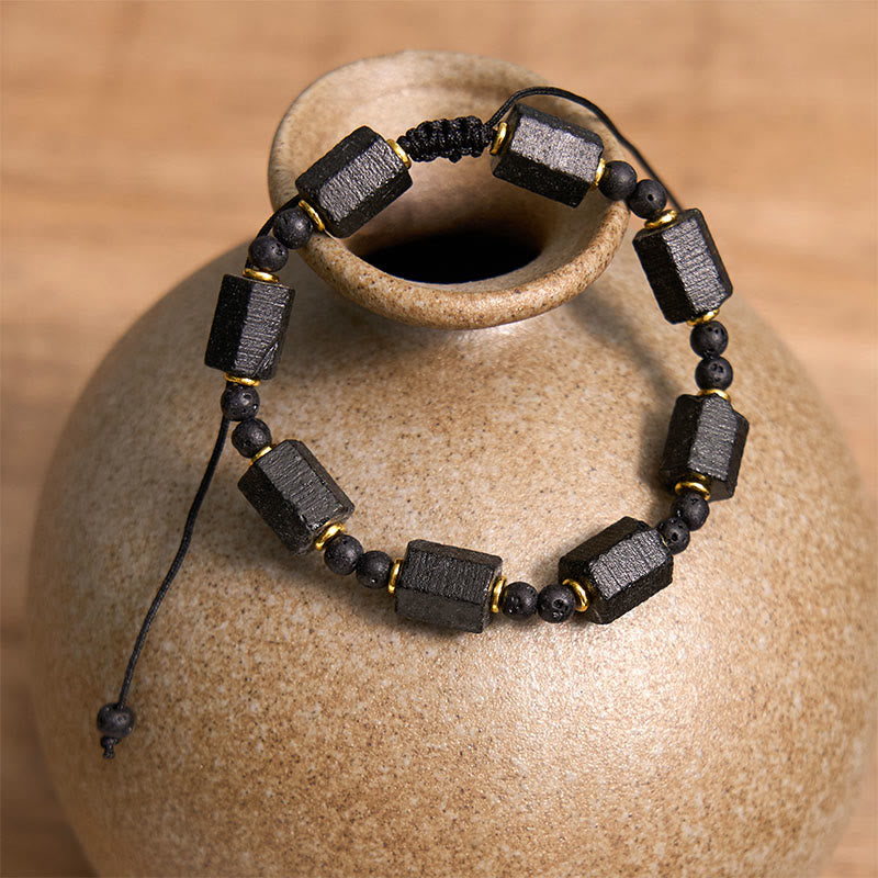 Geometric Black Tourmaline Love & Resilience Adjustable Beaded Bracelet