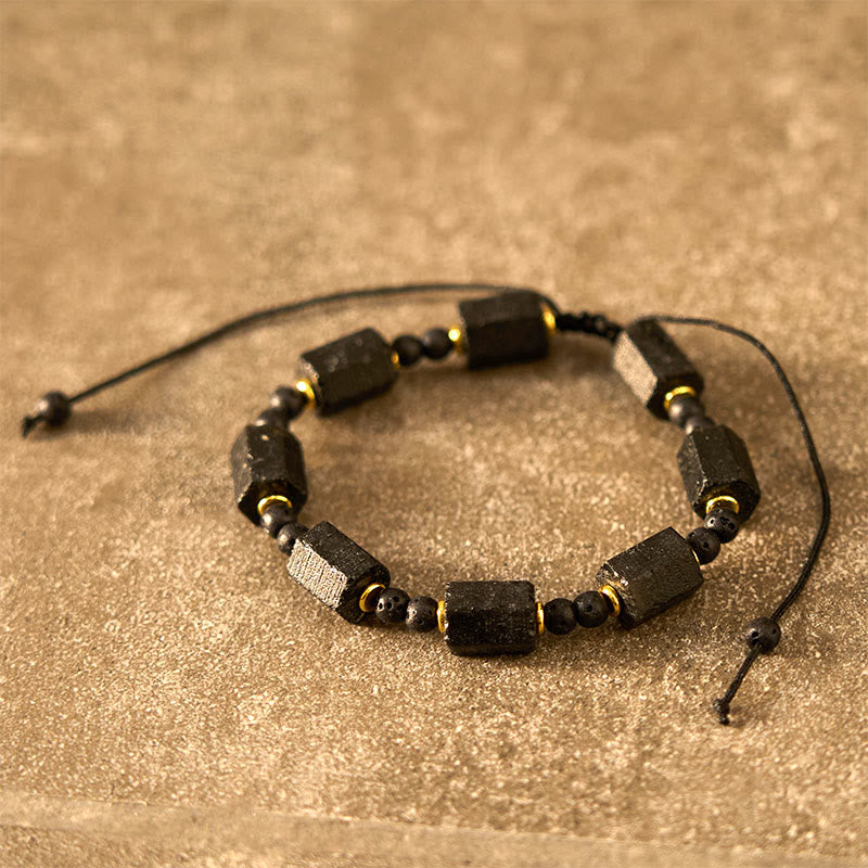 Geometric Black Tourmaline Love & Resilience Adjustable Beaded Bracelet