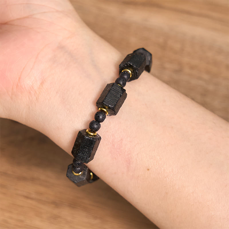 Geometric Black Tourmaline Love & Resilience Adjustable Beaded Bracelet