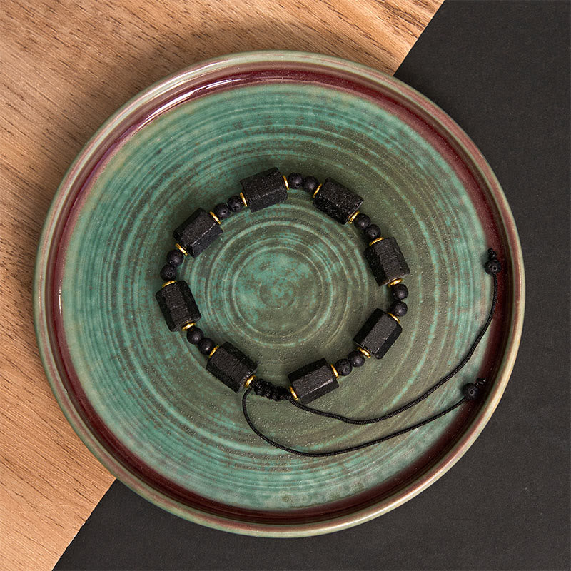 Geometric Black Tourmaline Love & Resilience Adjustable Beaded Bracelet
