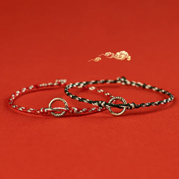 925 Sterling Silver Ping An Kou Peace Buckle with Black Tourmaline & Red String Bracelet