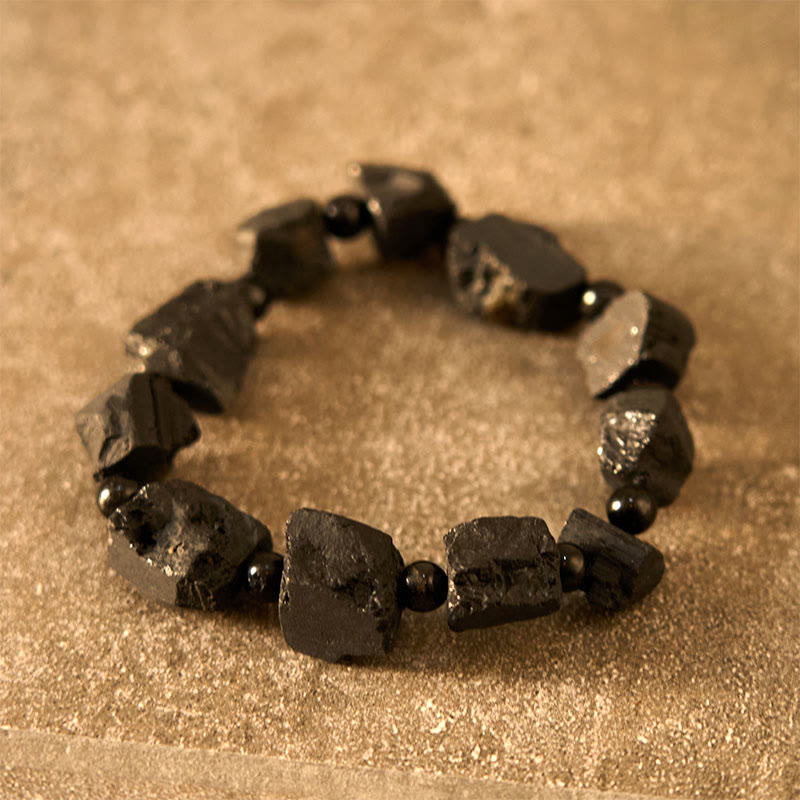 Black Tourmaline Irregular Stone Positive Bracelet