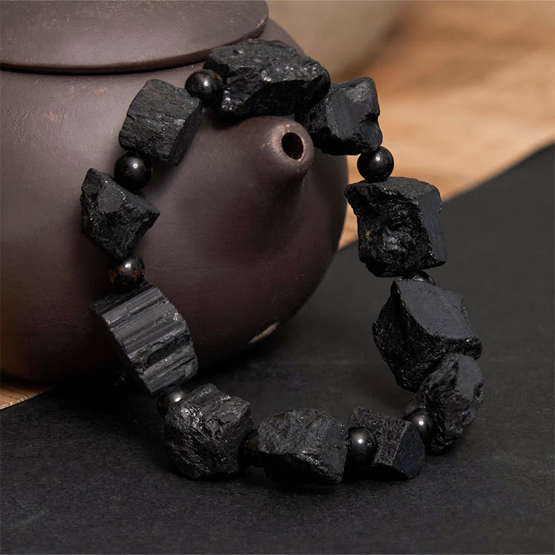 Black Tourmaline Irregular Stone Positive Bracelet