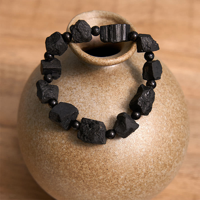 Black Tourmaline Irregular Stone Positive Bracelet