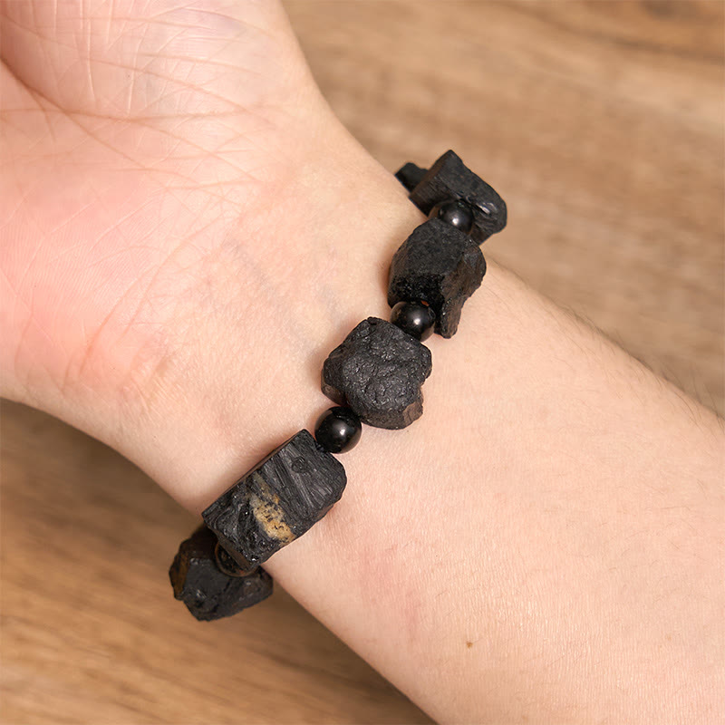 Black Tourmaline Irregular Stone Positive Bracelet