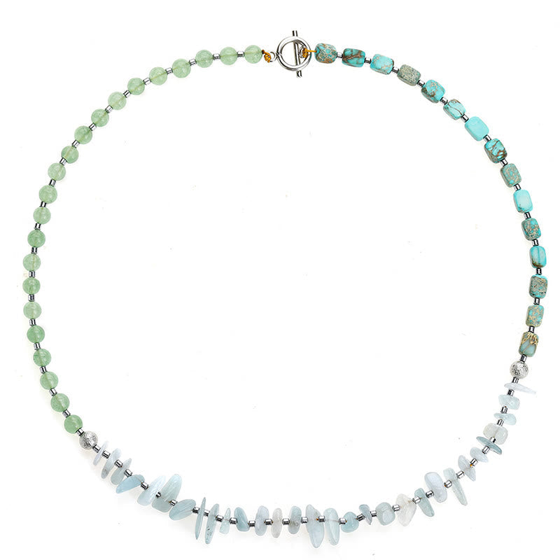 Triple Wrap Imperial Jasper, Green Aventurine & Aquamarine Layered Stone Bracelet