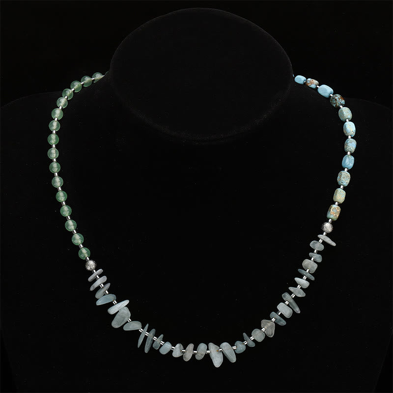 Triple Wrap Imperial Jasper, Green Aventurine & Aquamarine Layered Stone Bracelet