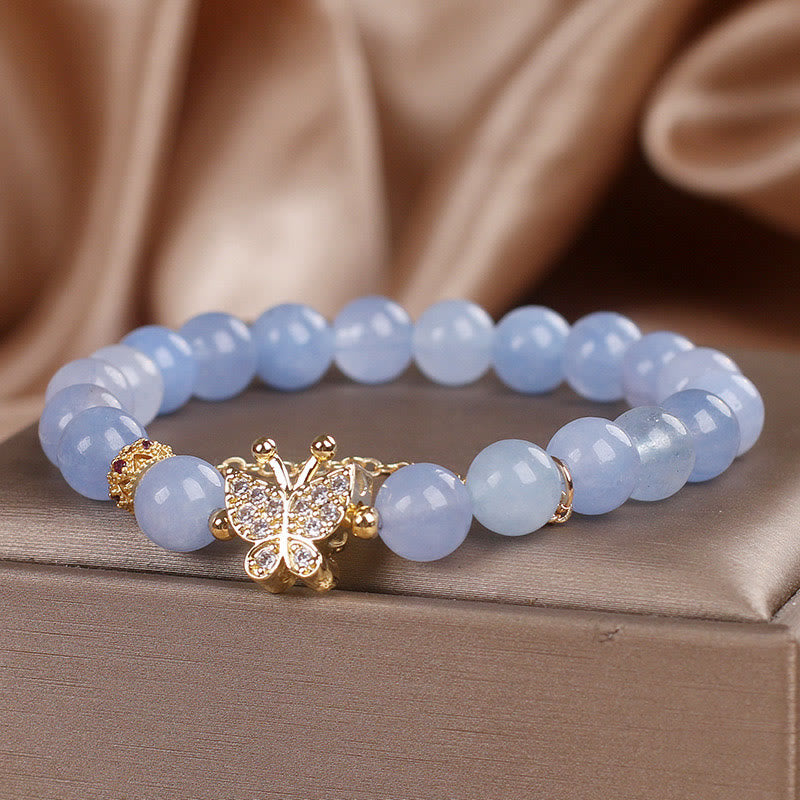 Aquamarine Beaded Butterfly Serenity Bracelet for Emotional Clarity
