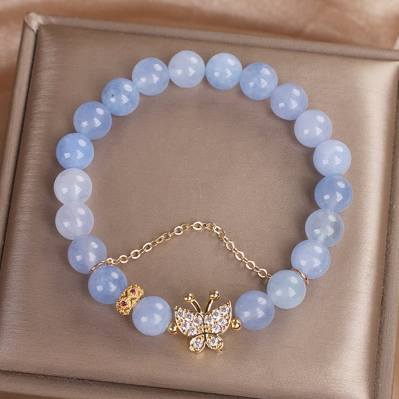 Aquamarine Beaded Butterfly Serenity Bracelet for Emotional Clarity