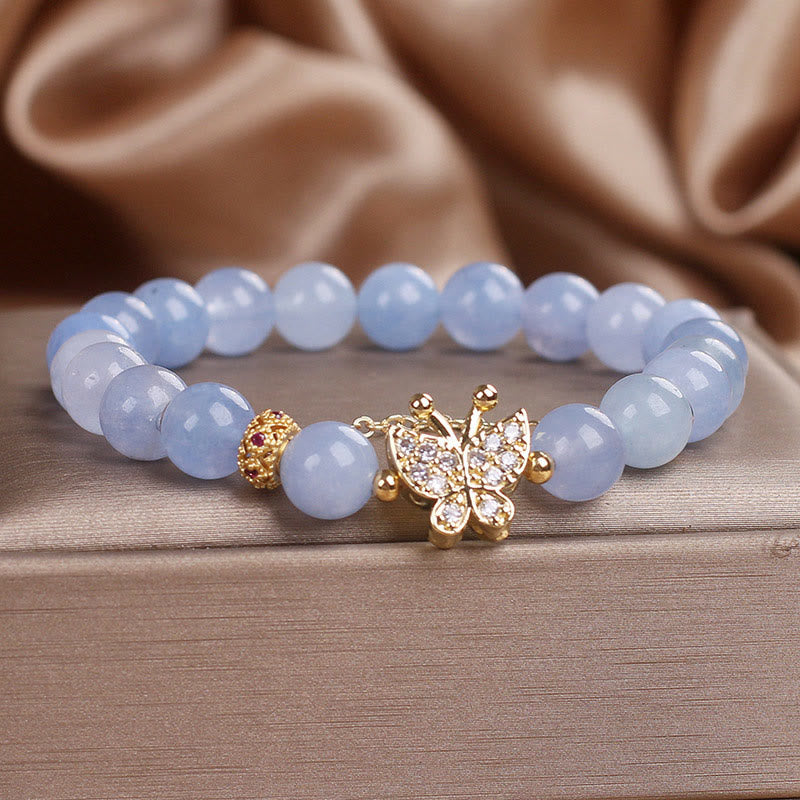 Aquamarine Beaded Butterfly Serenity Bracelet for Emotional Clarity