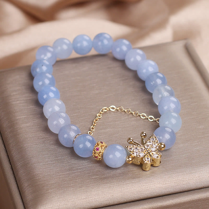 Aquamarine Beaded Butterfly Serenity Bracelet for Emotional Clarity