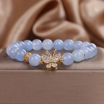 Aquamarine Beaded Butterfly Serenity Bracelet for Emotional Clarity