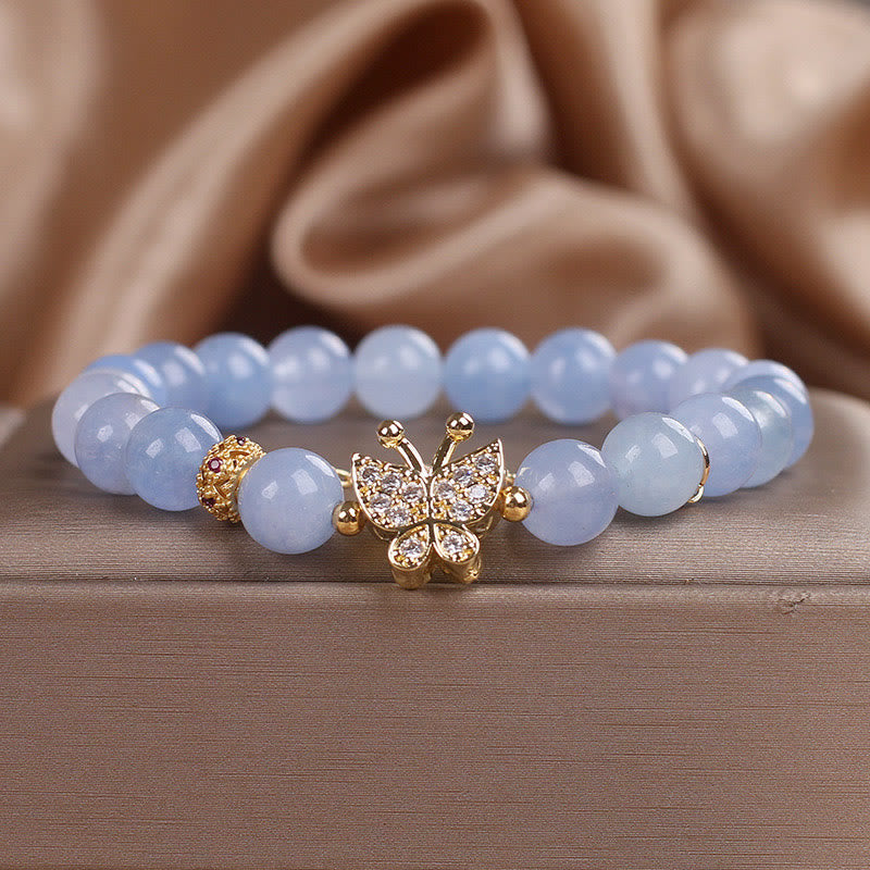 Aquamarine Beaded Butterfly Serenity Bracelet for Emotional Clarity