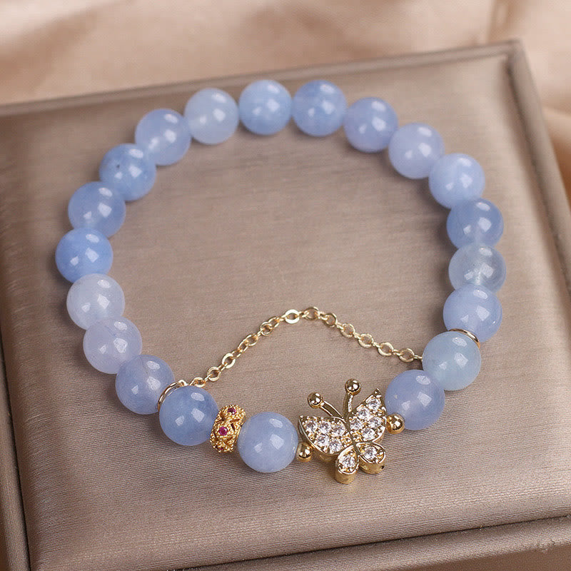 Aquamarine Beaded Butterfly Serenity Bracelet for Emotional Clarity