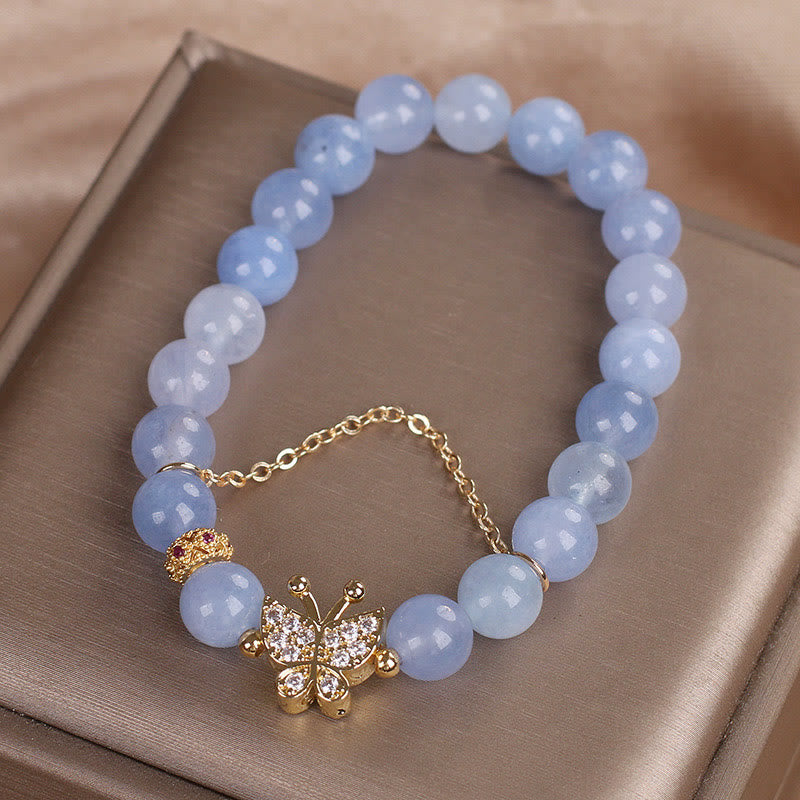 Aquamarine Beaded Butterfly Serenity Bracelet for Emotional Clarity