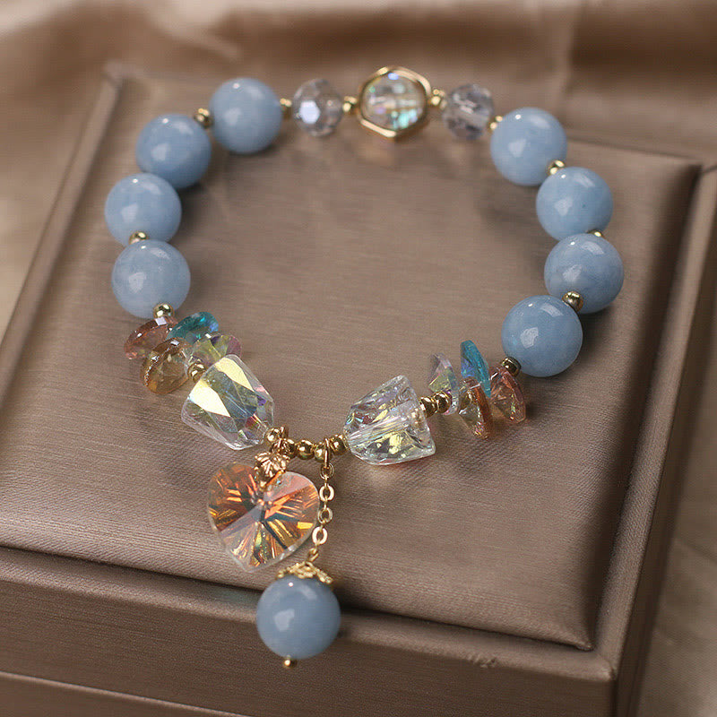 Aquamarine Green Crystal Love Heart Charm Healing Bracelet