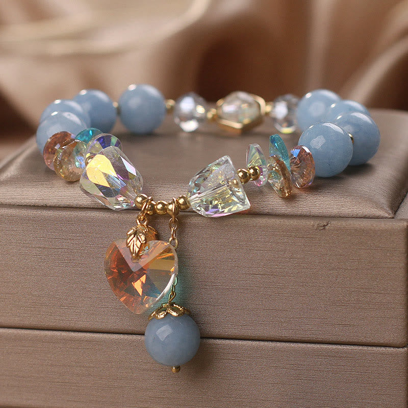 Aquamarine Green Crystal Love Heart Charm Healing Bracelet