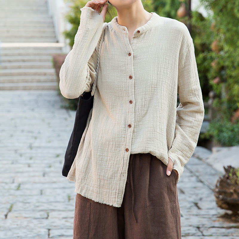 Sand-Washed Cotton Linen Double-Layered Mindful Shirt