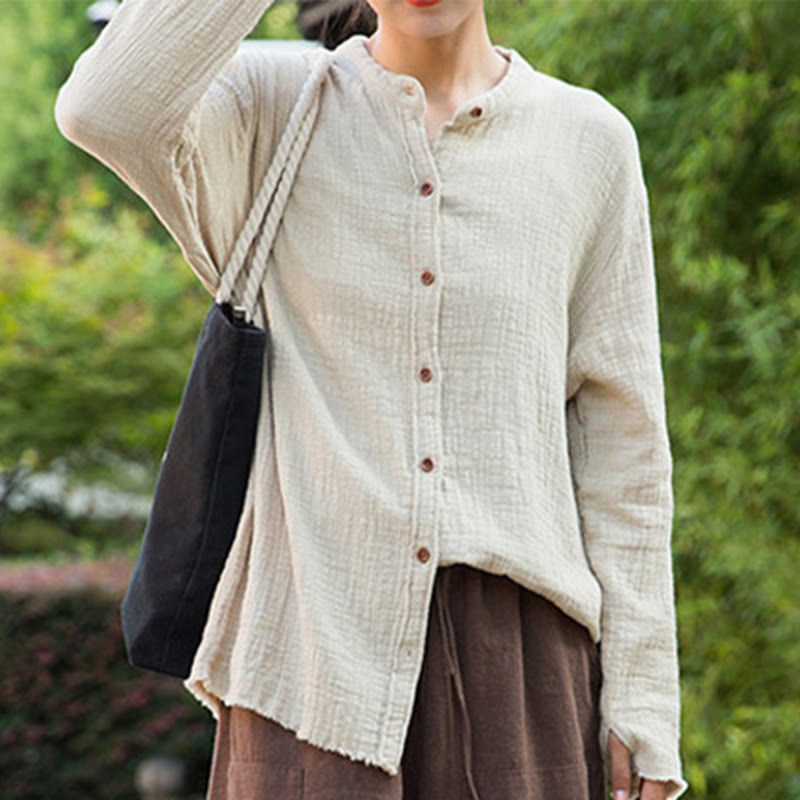 Sand-Washed Cotton Linen Double-Layered Mindful Shirt