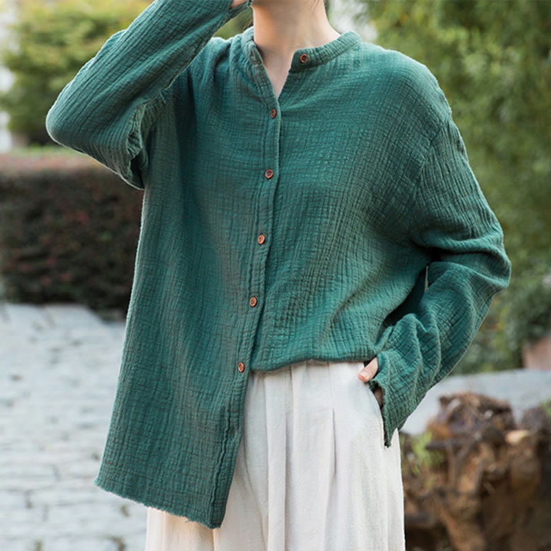 Sand-Washed Cotton Linen Double-Layered Mindful Shirt