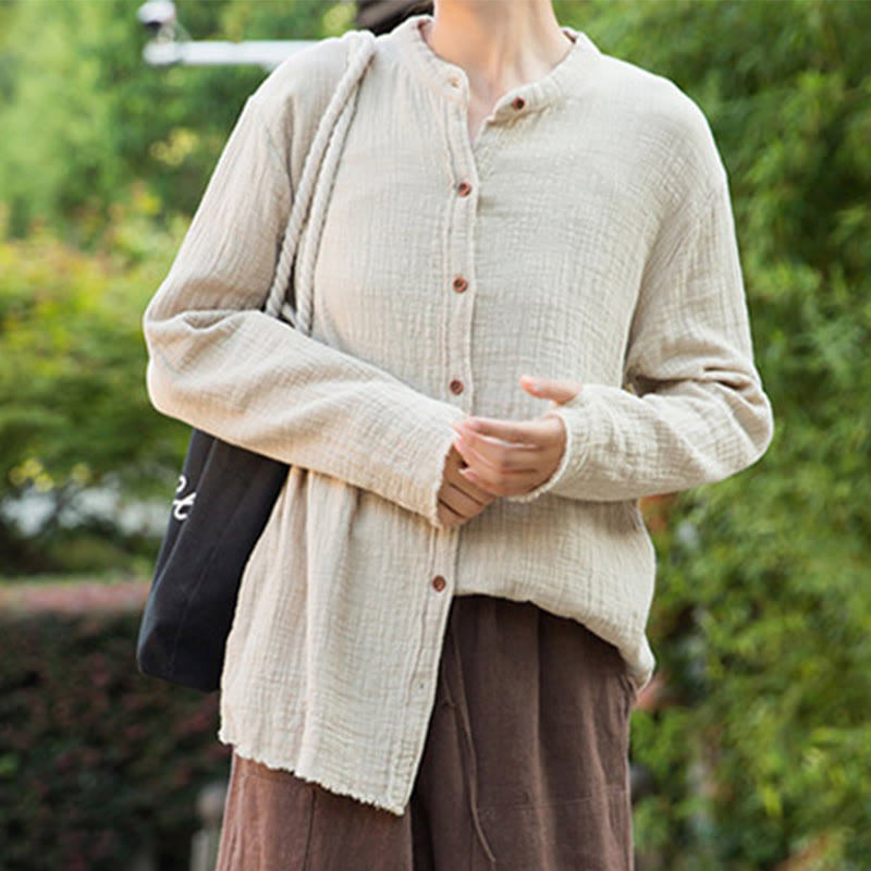 Sand-Washed Cotton Linen Double-Layered Mindful Shirt