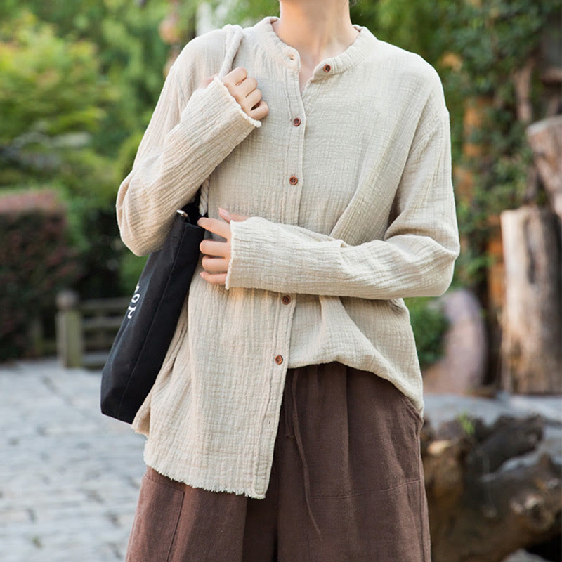 Sand-Washed Cotton Linen Double-Layered Mindful Shirt