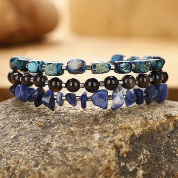 Imperial Jasper Sodalite & Gold Sheen Obsidian Triple Wrap Balance Bracelet