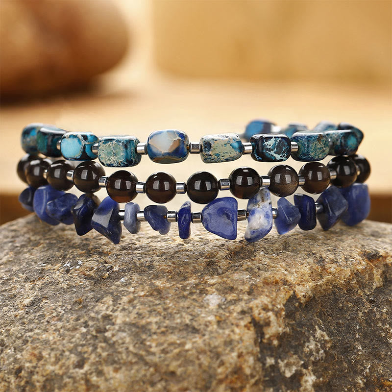 Imperial Jasper Sodalite & Gold Sheen Obsidian Triple Wrap Balance Bracelet
