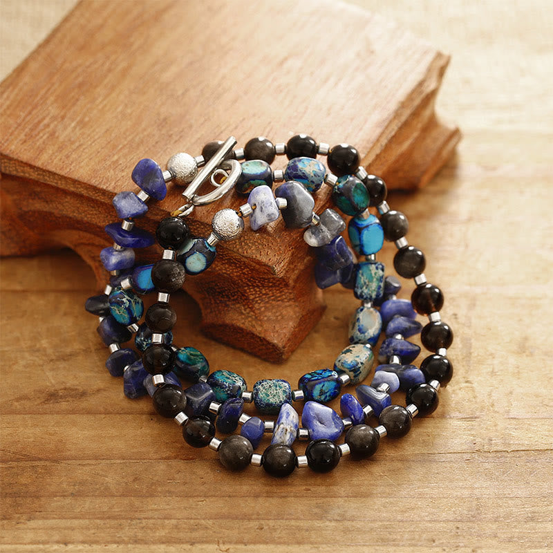 Imperial Jasper Sodalite & Gold Sheen Obsidian Triple Wrap Balance Bracelet