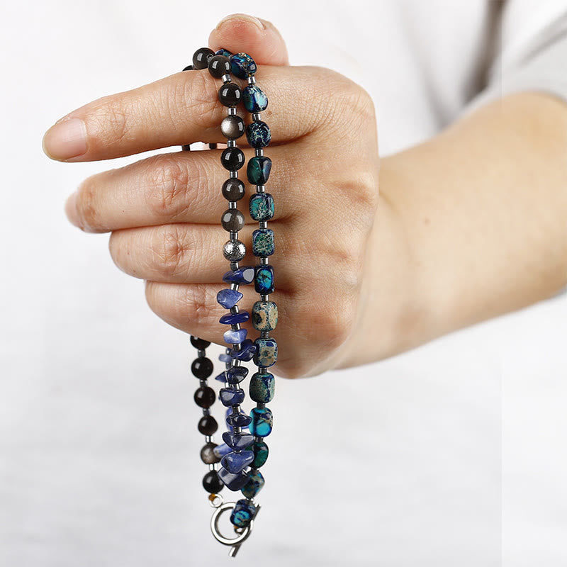 Imperial Jasper Sodalite & Gold Sheen Obsidian Triple Wrap Balance Bracelet