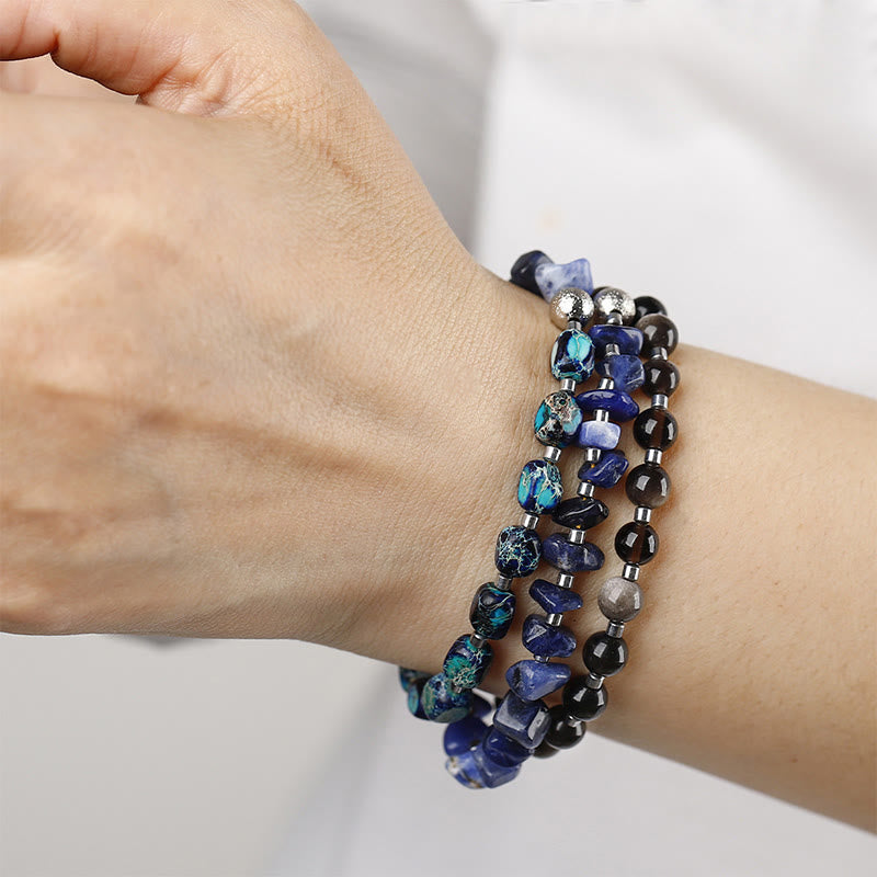 Imperial Jasper Sodalite & Gold Sheen Obsidian Triple Wrap Balance Bracelet