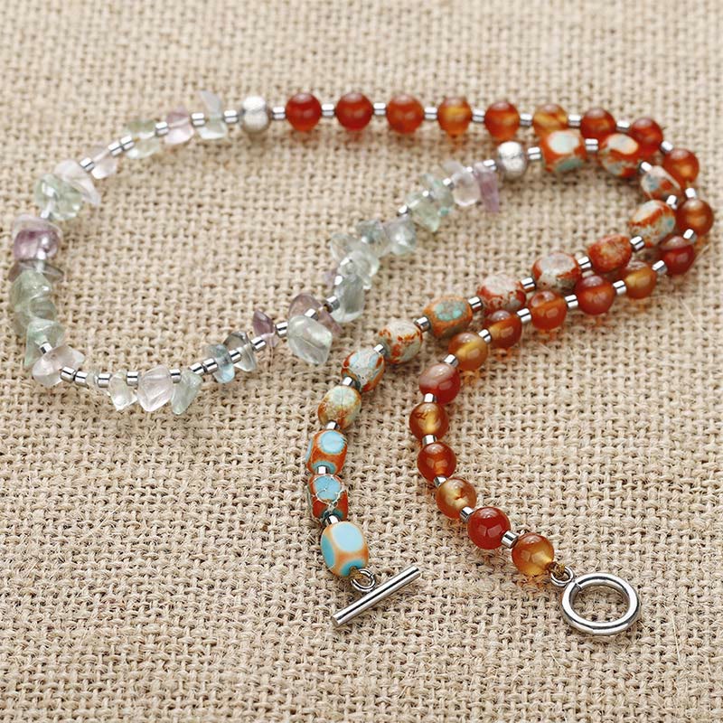 Triple Wrap Imperial Jasper, Red Agate & Fluorite Beaded Energy Bracelet