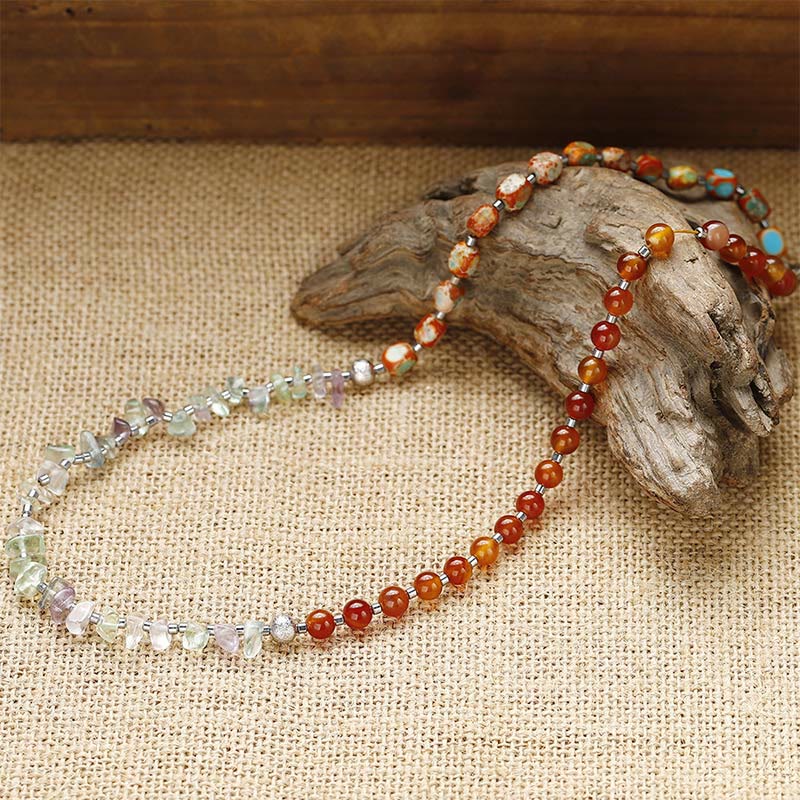 Triple Wrap Imperial Jasper, Red Agate & Fluorite Beaded Energy Bracelet
