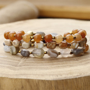 Imperial Jasper & Botswana Agate Red Agate Triple Wrap Bracelet